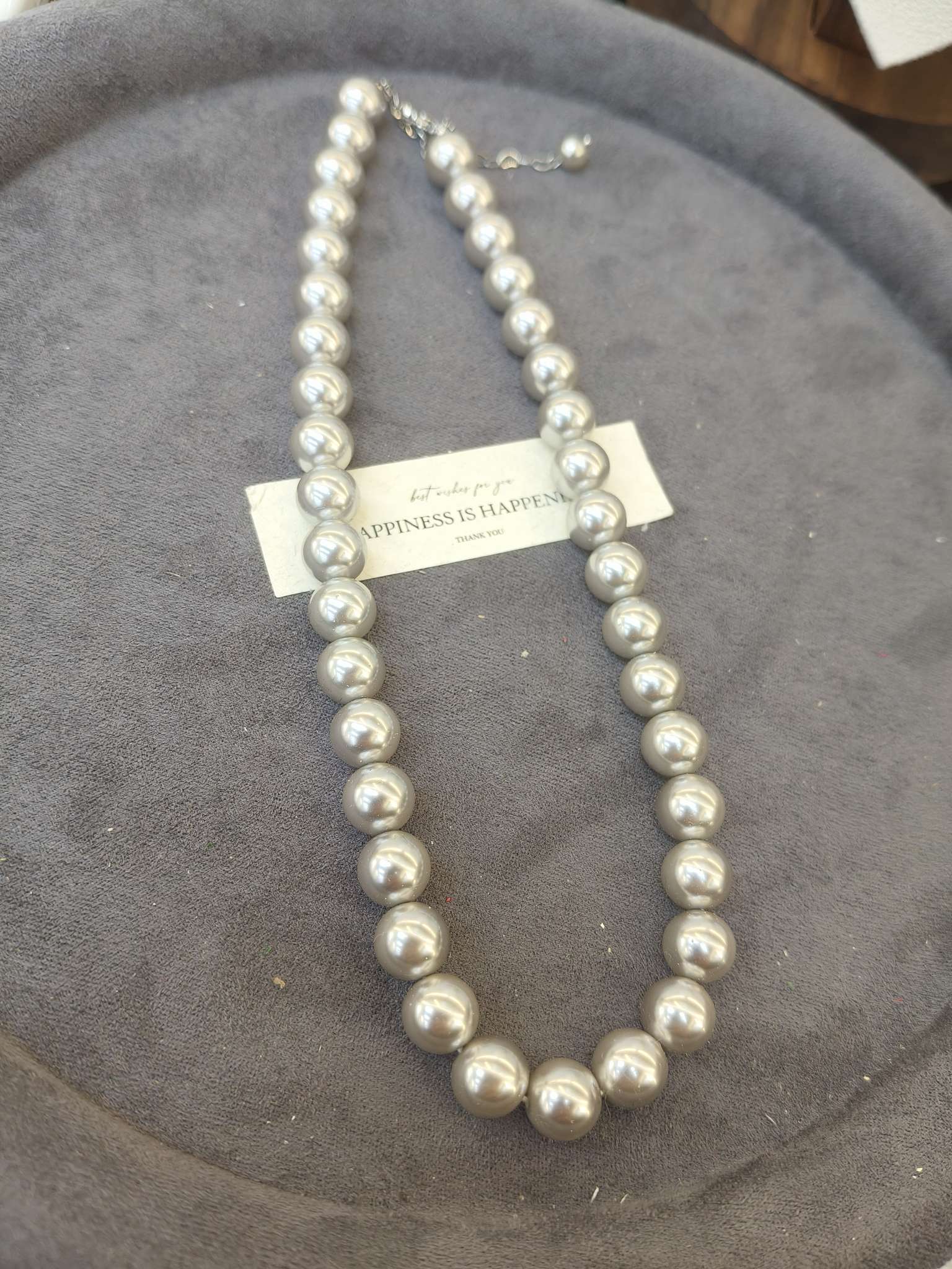 10mm灰色施家珍珠项链女 轻奢小众高级感锁骨链 百搭颈链饰品白底实物图