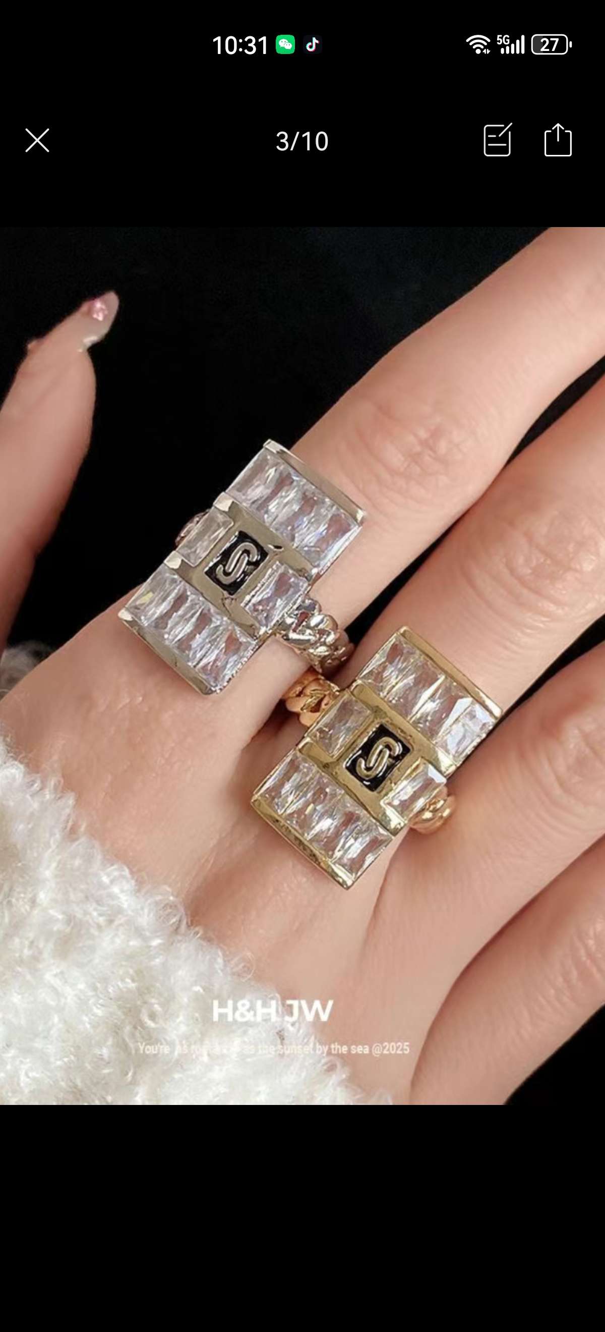 铜微镶莫桑钻戒指跨境款简约时尚百搭设计感