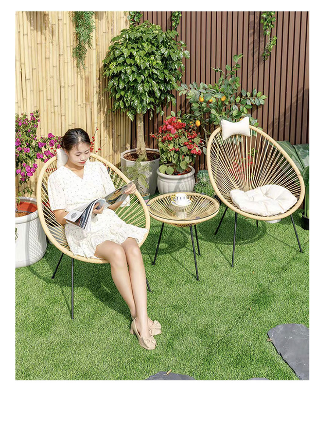 Acapulco Egg Chair three-piece set, balcony leisure table and chair, outdoor courtyard rattan chair and coffee table combination pic 2