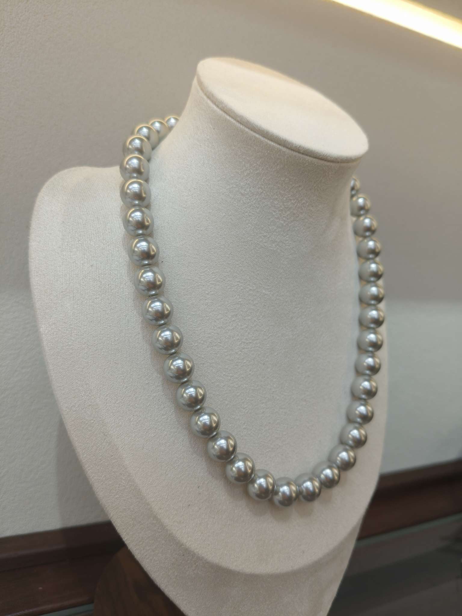 10mm灰色施家珍珠项链女 轻奢小众高级感锁骨链 百搭颈链饰品详情图2