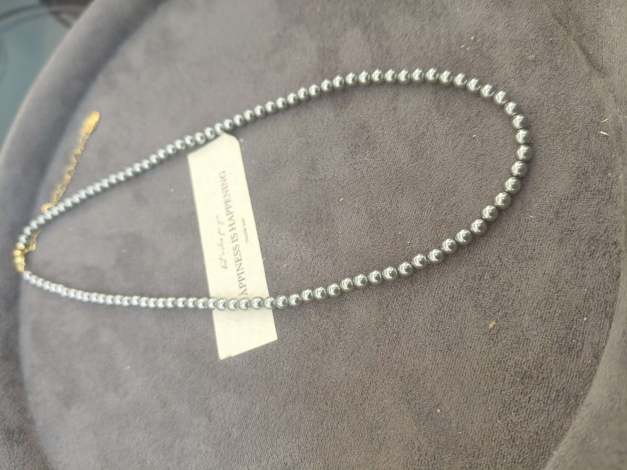 4mm深灰色施家珍珠项链女 轻奢小众高级感锁骨链 百搭颈链饰品白底实物图