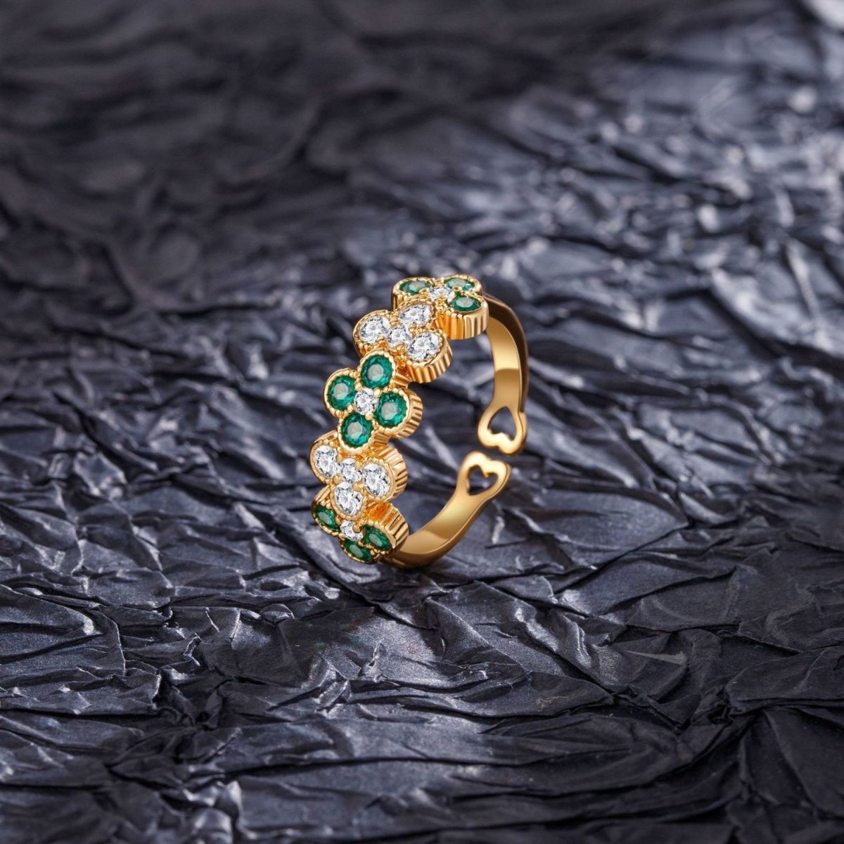 铜镶锆石祖母绿时尚彩色戒指