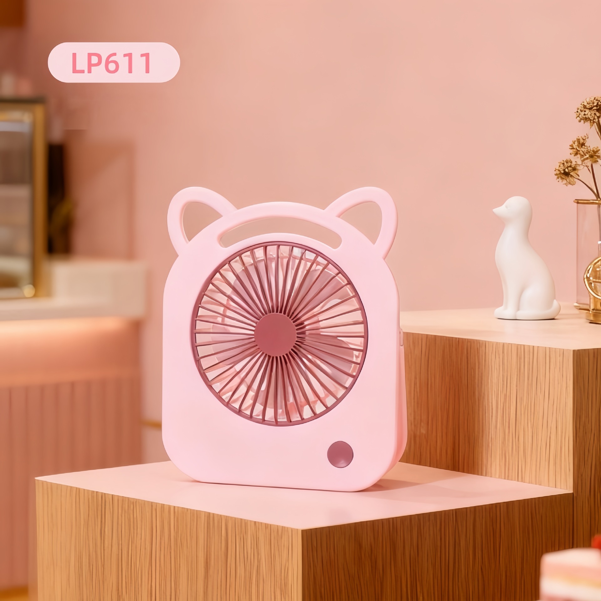 粉色猫耳造型手持小风扇学生挂脖户外便携小电风扇