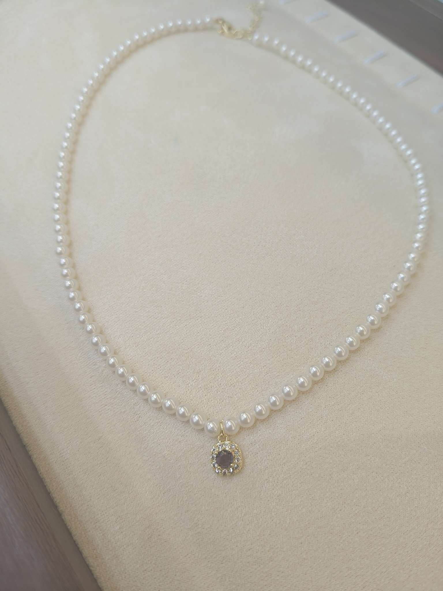 法式轻奢施家珍珠项链 小众设计感锆石吊坠 精致百搭锁骨链详情图4