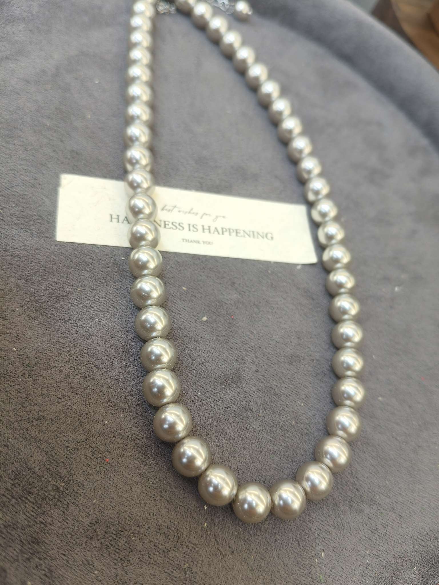 8mm灰色施家珍珠项链女 轻奢小众高级感锁骨链 百搭颈链饰品白底实物图