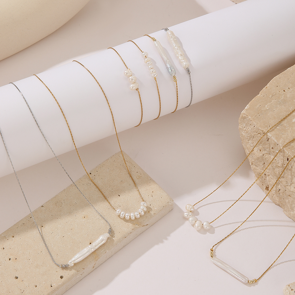 云逸饰家 2026新款极简巴洛克金色链条银色链条保色珍珠吊坠项链女款拼接气质天然石珍珠项链