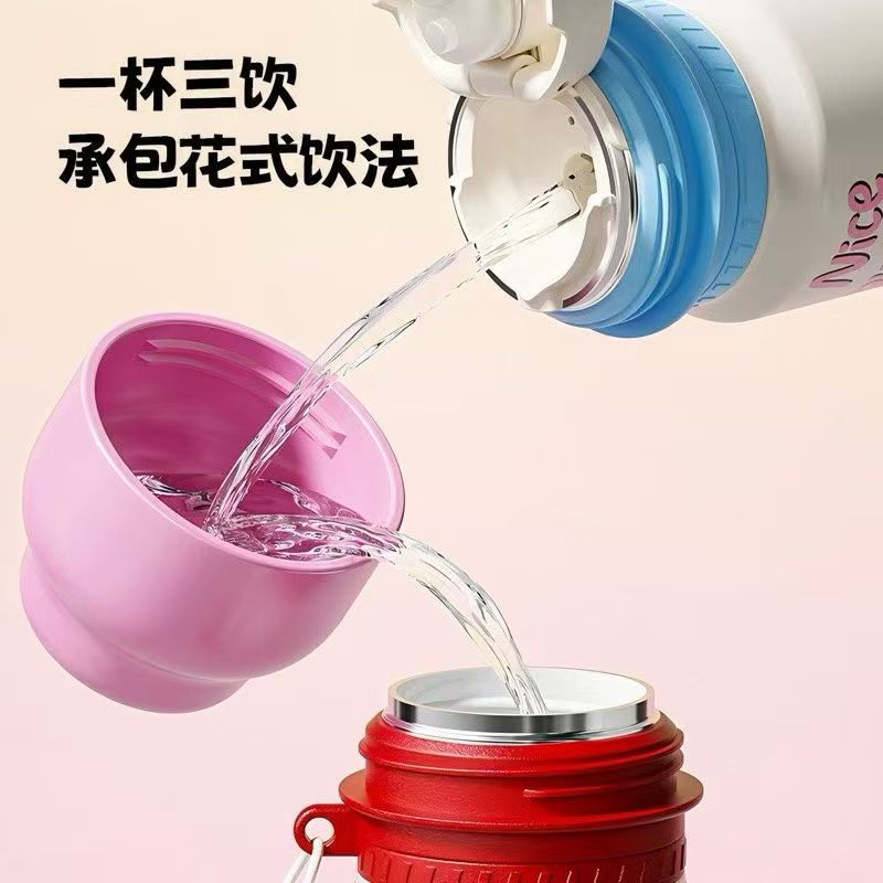 One cup of three-drink 316 food-grade insulated cup, suitable for direct drinking, wide-mouthed cup with built-in ceramic inner liner, leak-proof and convenient to carry Specification image