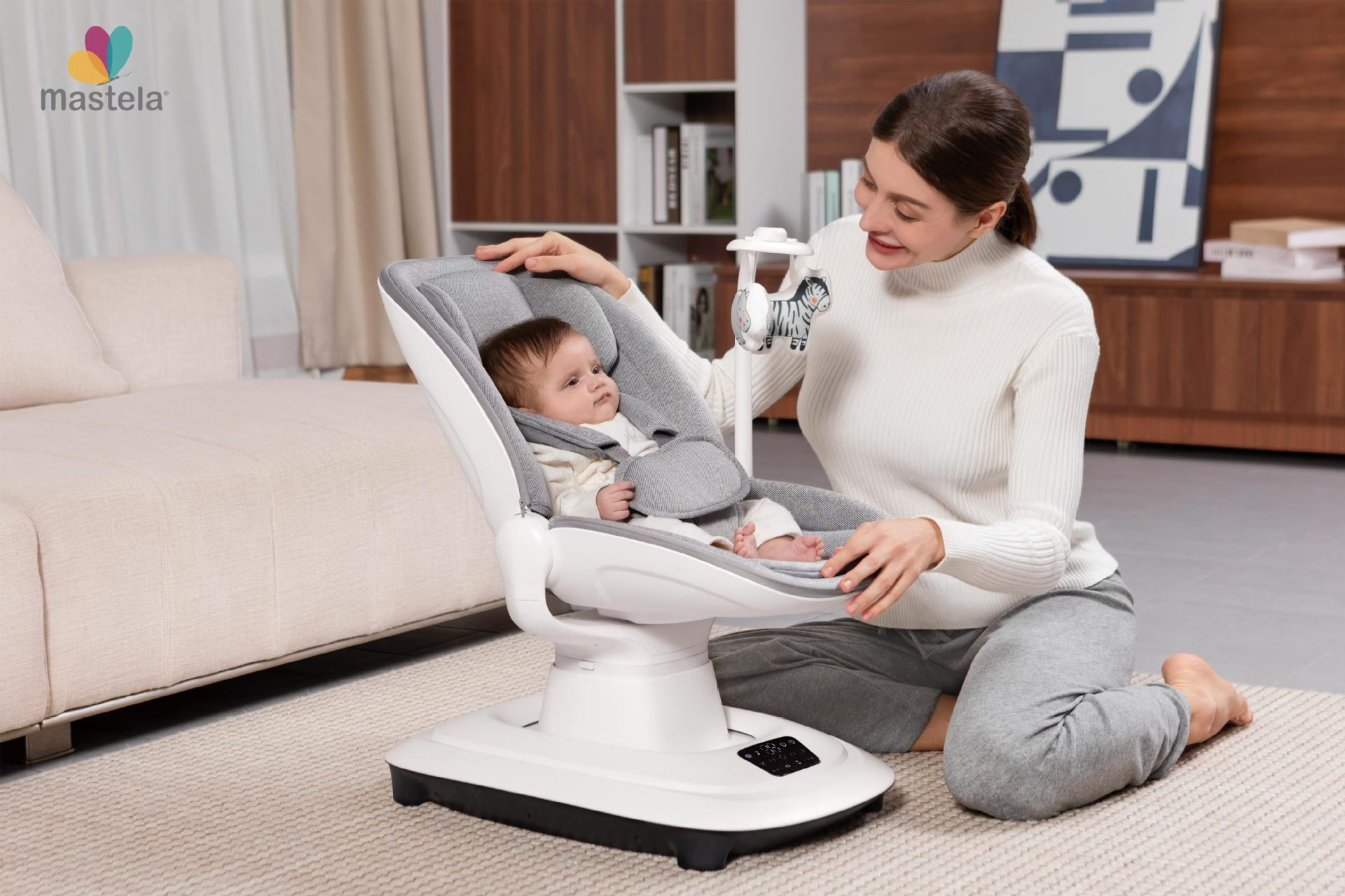 mastela婴儿电动摇椅床宝宝摇椅摇篮椅哄娃神器新生儿安抚椅跨境 可坐可躺智能遥控宝宝椅