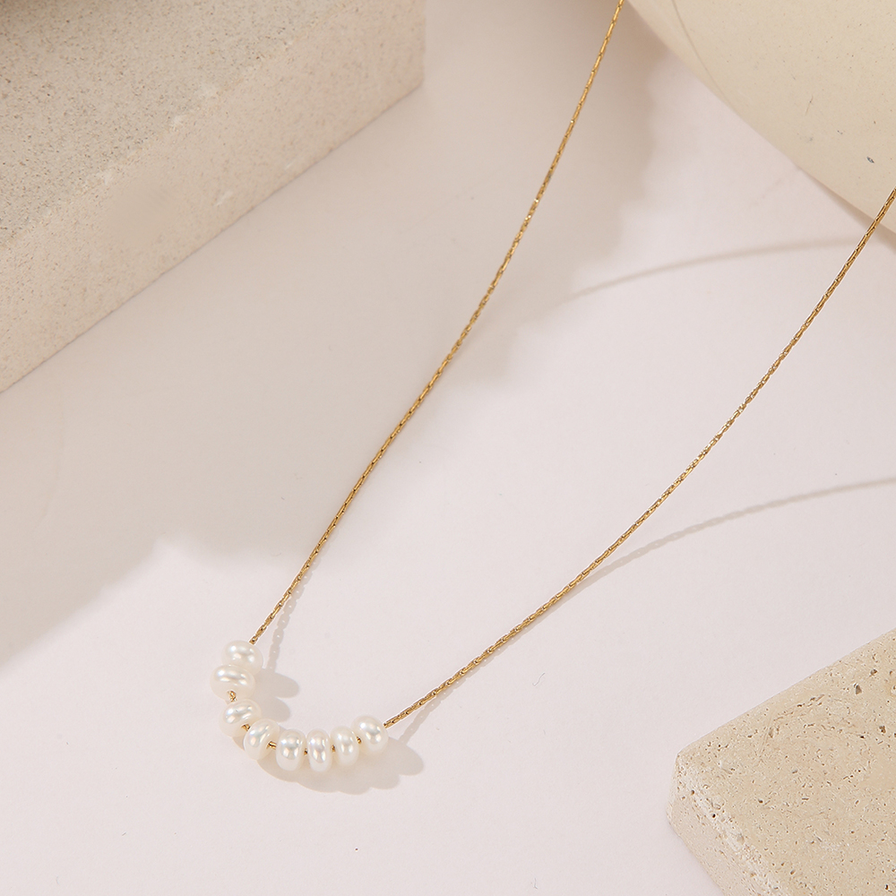 云逸饰家 2026新款极简巴洛克金色链条银色链条保色珍珠吊坠项链女款拼接气质天然石珍珠项链详情4