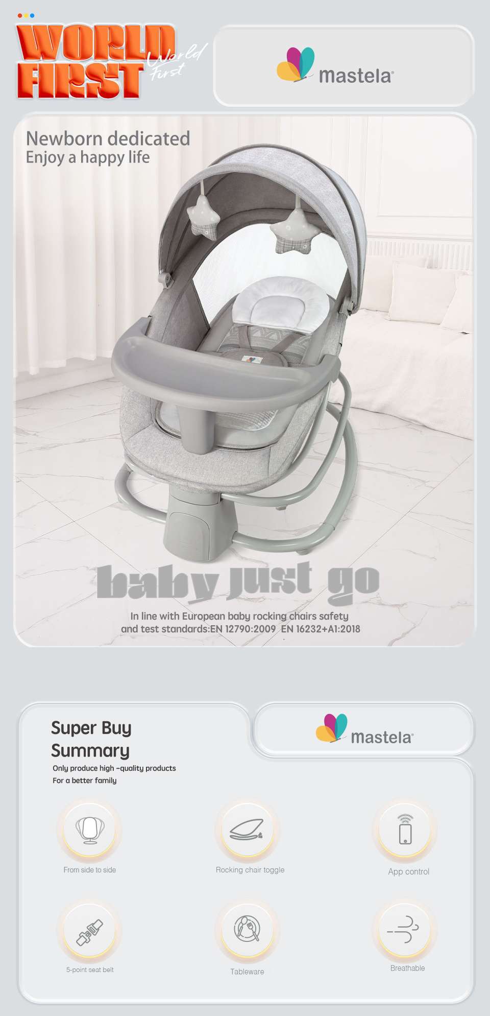 mastela 4 IN 1 Electric cradle婴儿电动摇椅哄睡床摇篮安抚躺椅 宝宝椅婴儿安全座椅婴儿床详情图3