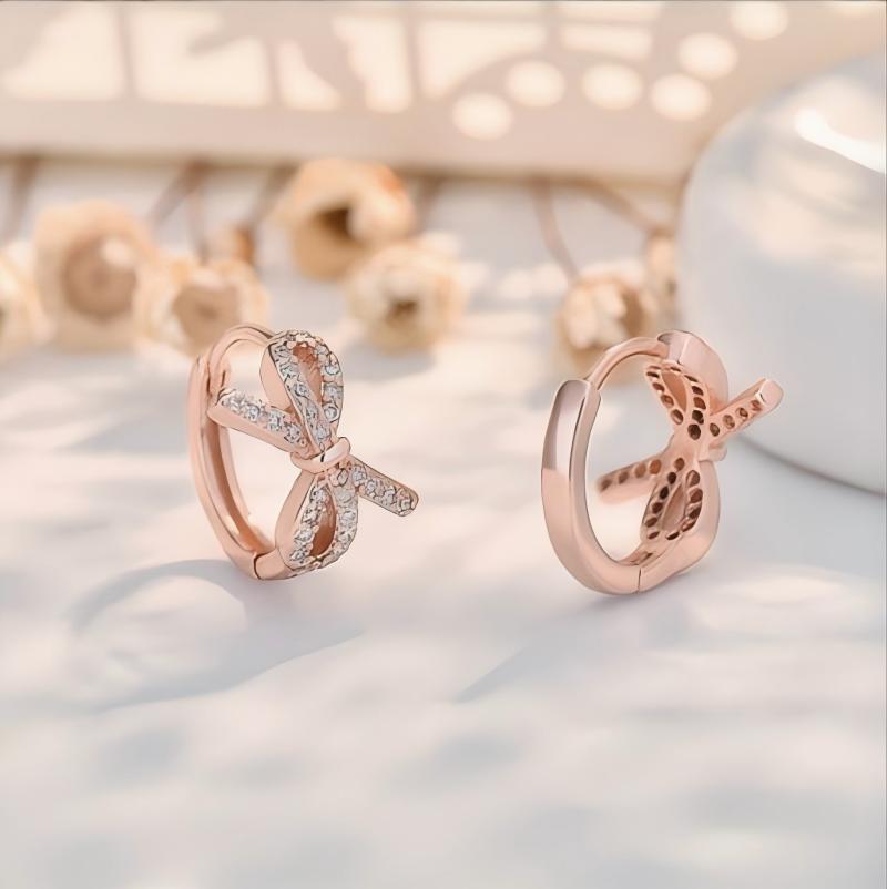 玫瑰金蝴蝶结米珠耳环饰品耳饰耳夹优雅设计饰品耳环