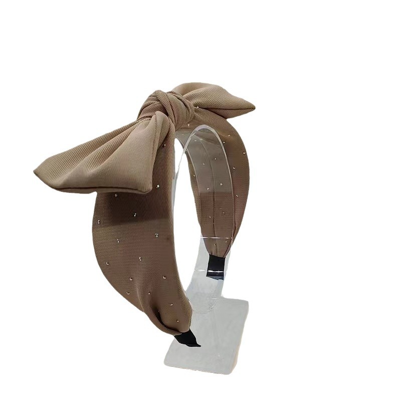 Korean-style simple rhinestone fresh fabric large bow, popular facial cleansing headband, fashionable and textured twill hair band detail image 2