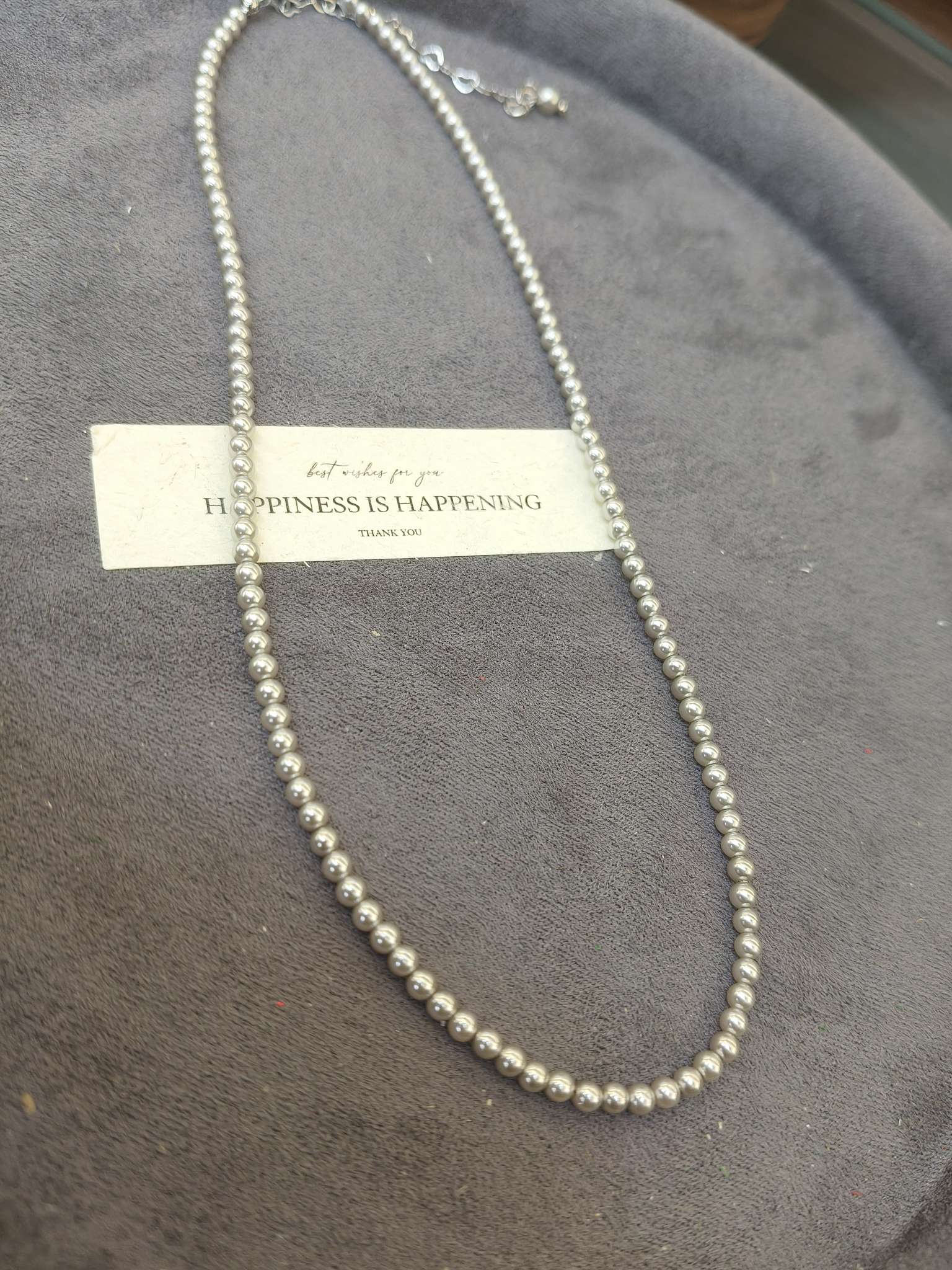 3mm灰色施家珍珠项链女 轻奢小众高级感锁骨链 百搭颈链饰品白底实物图