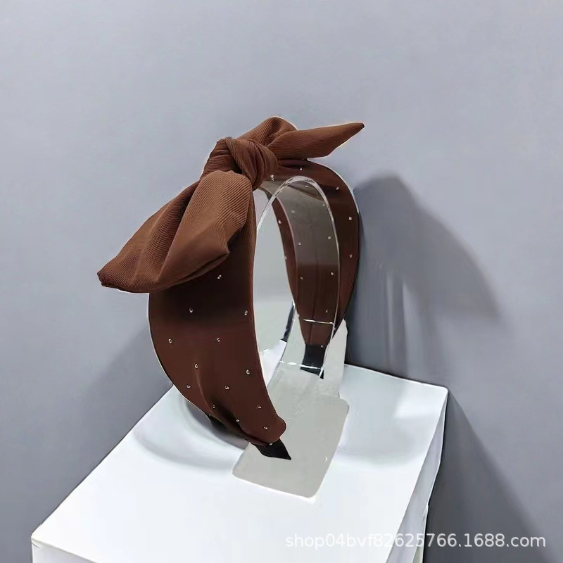 Korean-style simple rhinestone fresh fabric large bow, popular facial cleansing headband, fashionable and textured twill hair band Specification image