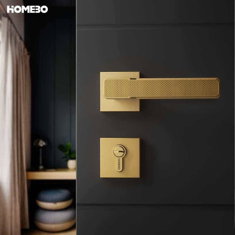Haobao golden door lock, indoor bedroom silent magnetic attraction room, modern and simple home bathroom solid wood door handle Specification image