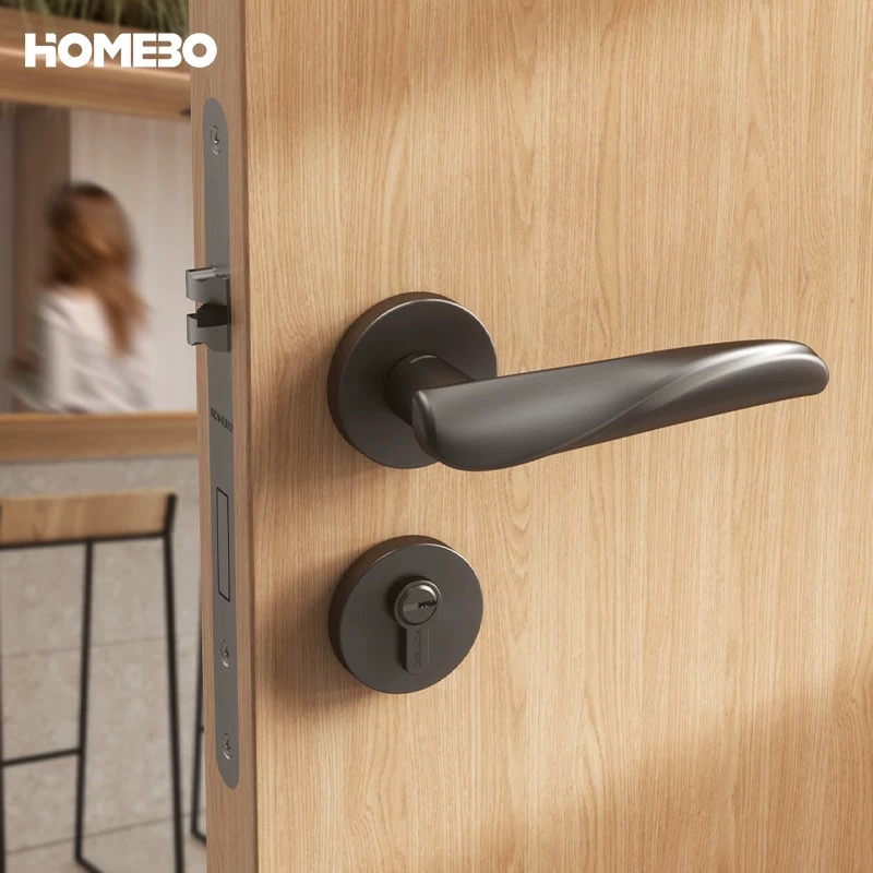 Haobao door lock, indoor silent bedroom room magnetic minimalist lock, bathroom home simple solid wood door handle