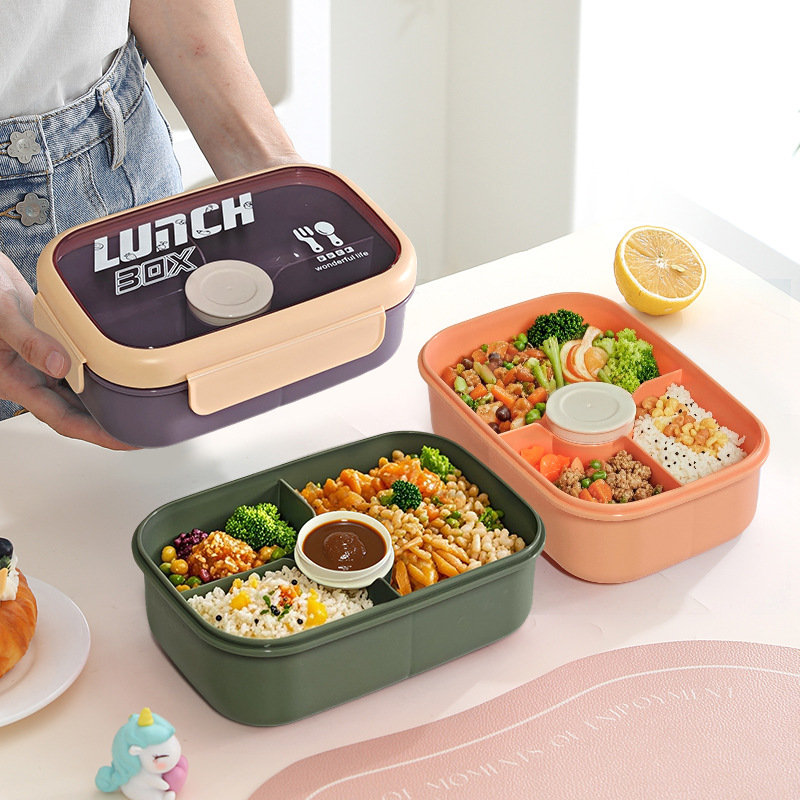 H226-591 food-grade pp lunch box with tableware, suitable for students to use in the microwave, sealed lunch box, and compartments for office workers Specification image