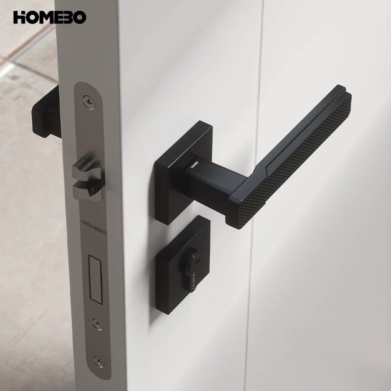 Haobao black door lock, indoor bedroom magnetic silent bathroom solid wood door handle, simple home door lock Specification image
