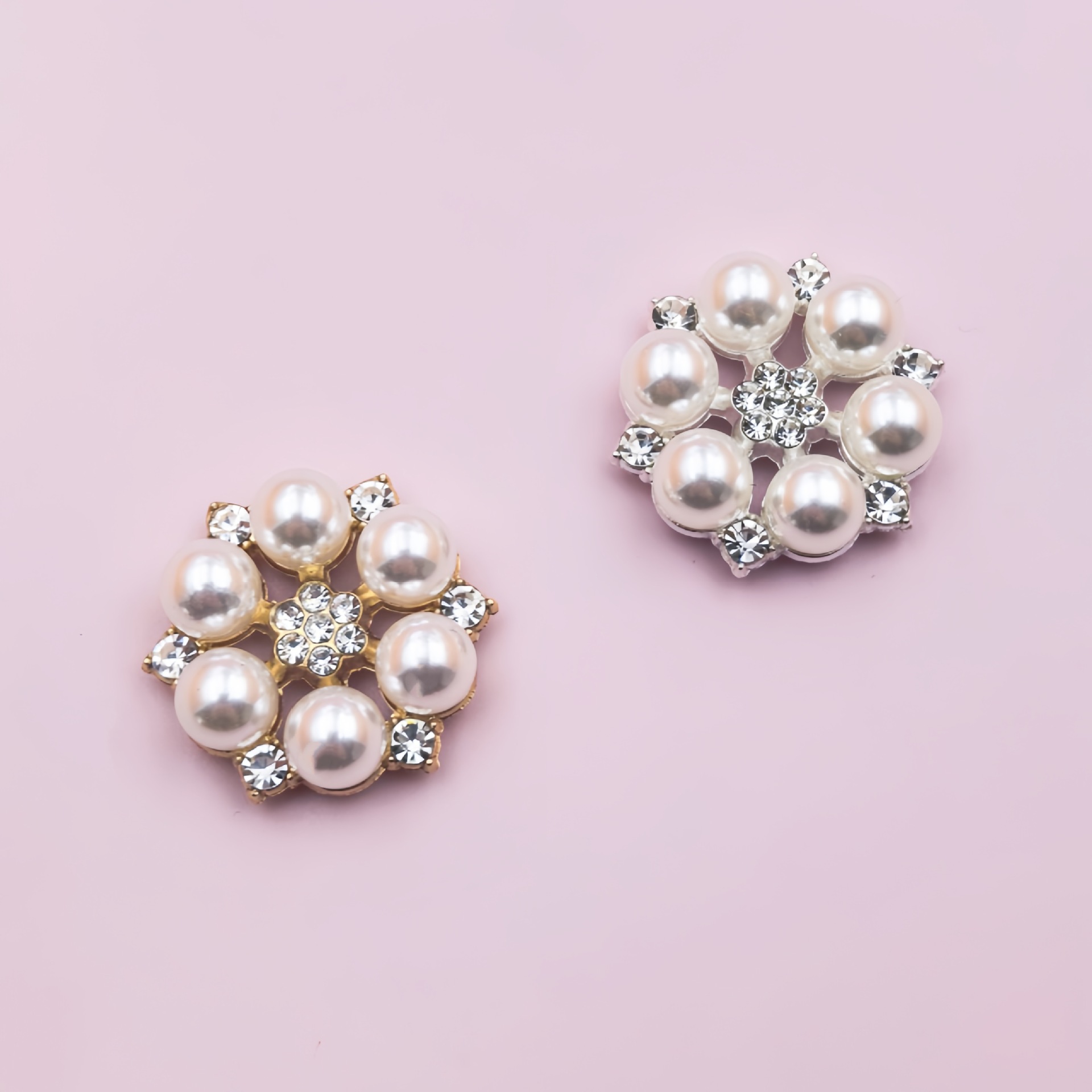 新版珍珠花朵diy配件合金发饰配件花盘钻扣 手机美容diy合金配件马仔扣钳子服装辅料