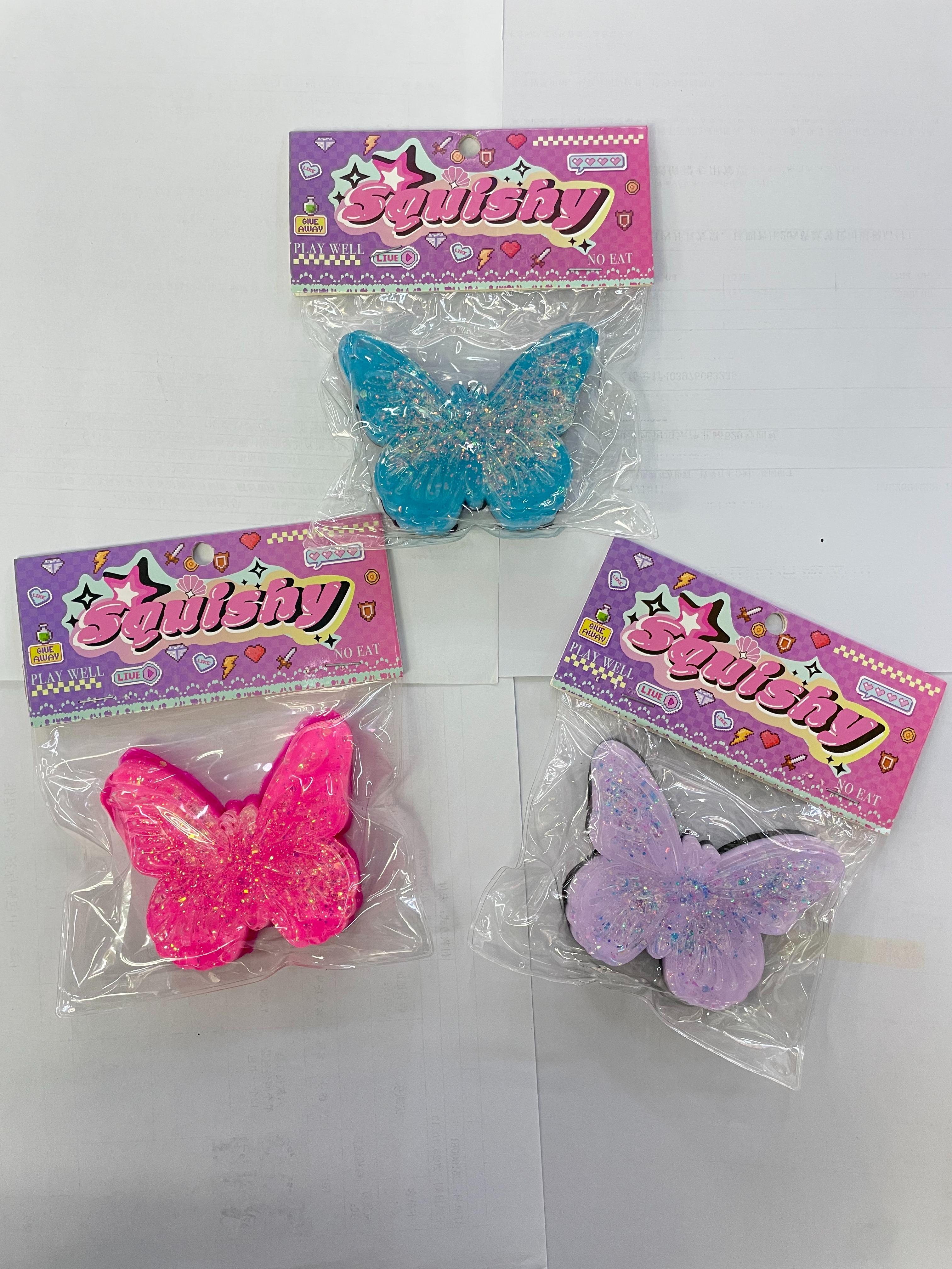 粉色蝴蝶造型Squishy玩具捏捏乐解压玩具捏捏解压按键软萌减压神器