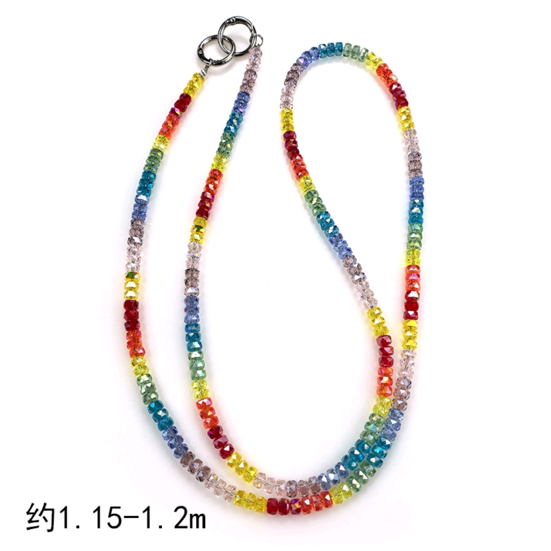 网红同款小清新多巴胺彩虹水晶手机链手工串珠防摔潮流手机链货源白底实物图