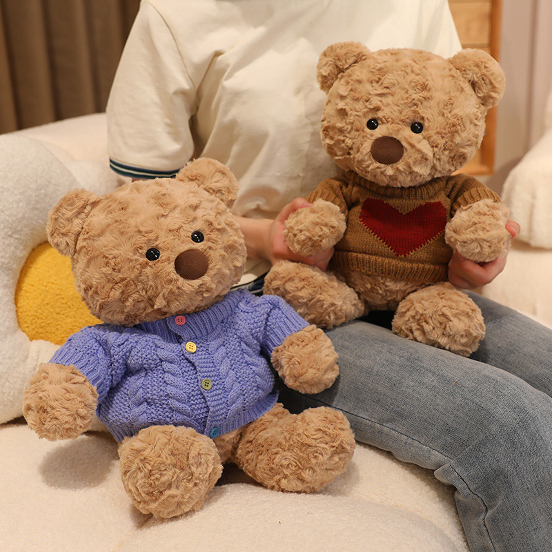 Colorful sweater bear, children's sleeping companion, plush toy doll, dressing brown bear, Children's Day birthday gift, soothing Item Picture