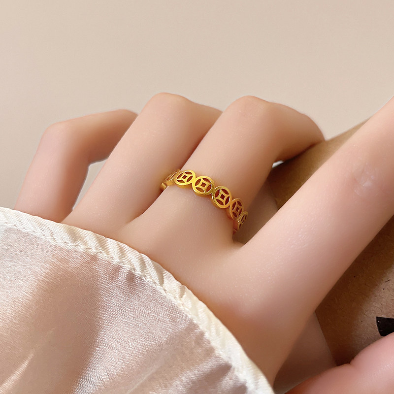 2026 New Bestseller Ancient Method copper Coin sand gold ring for women, light luxury and high-end feel, Open mouth Eating ring detail image 3