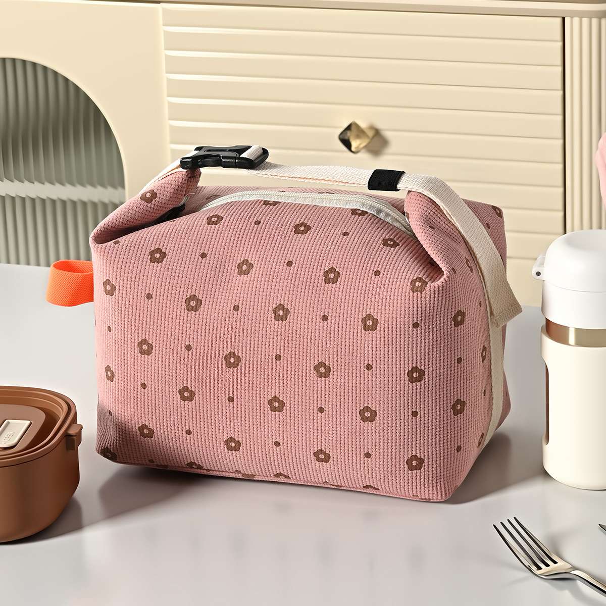 新款灯芯绒保温包大容量午餐袋上班上学带饭便当包饭盒袋户外餐包详情图16