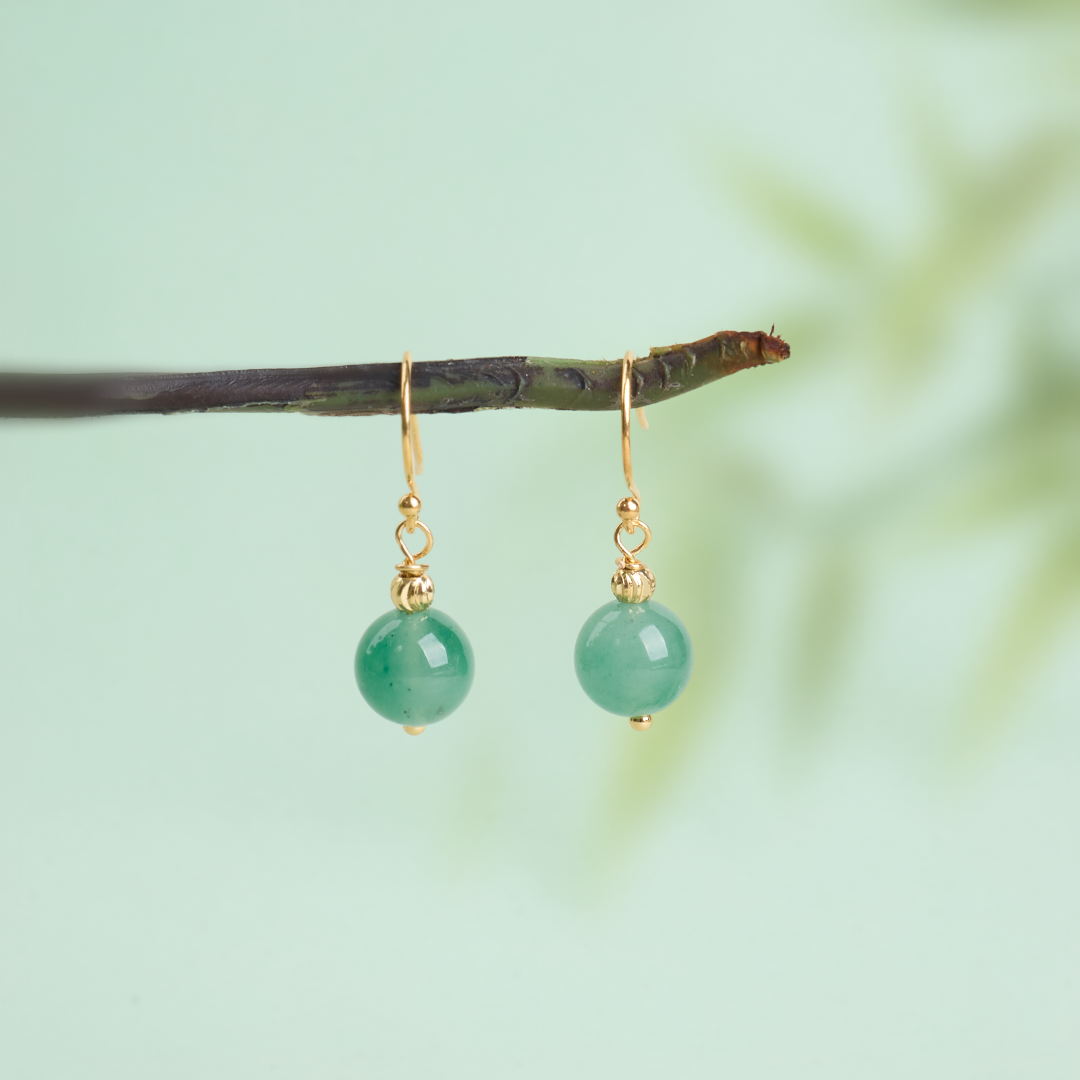 【 Ya Jin Pei Jewelry 】8MM African Emerald threaded sequined earrings
