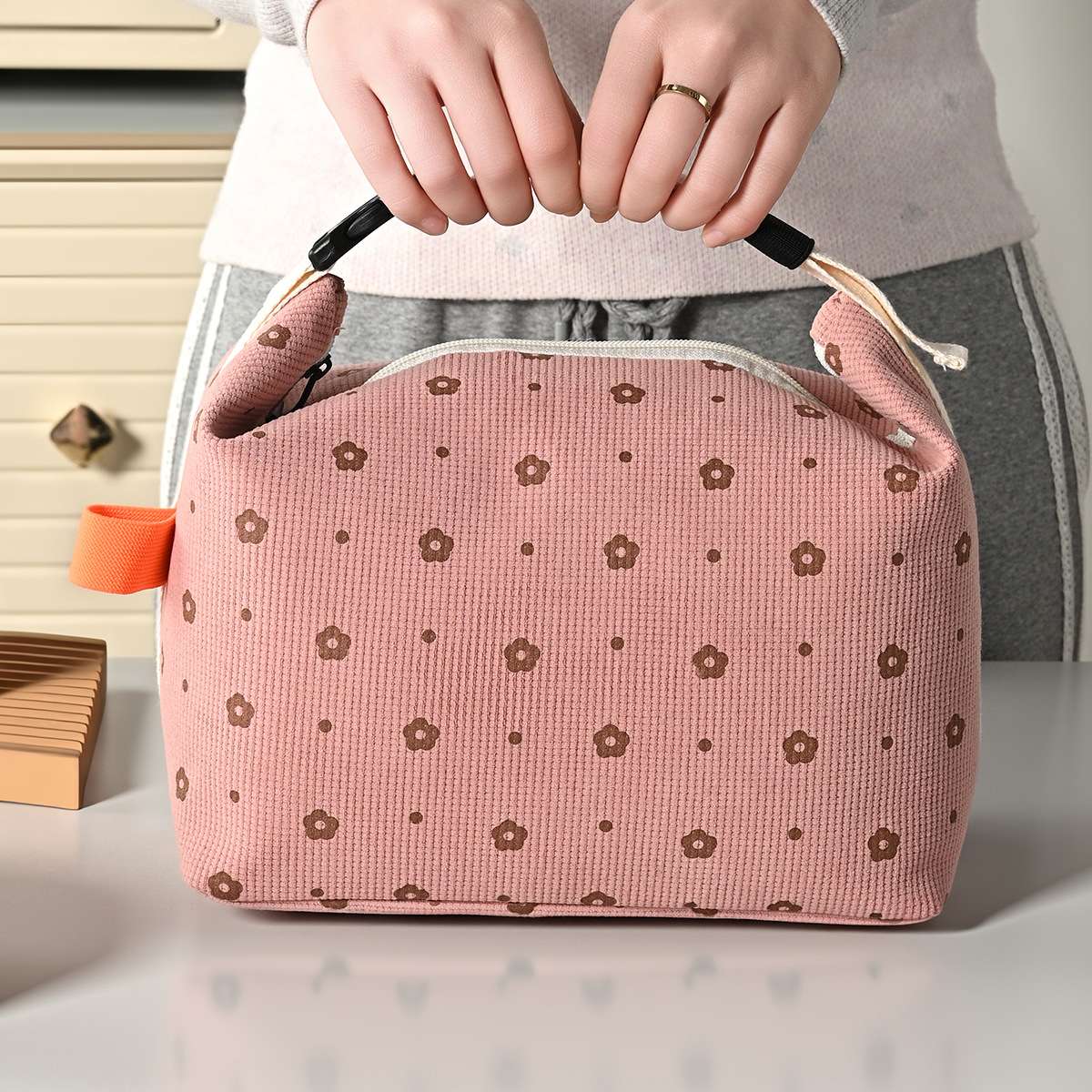 新款灯芯绒保温包大容量午餐袋上班上学带饭便当包饭盒袋户外餐包详情图12