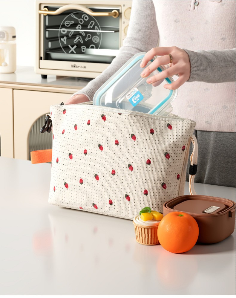 新款灯芯绒保温包大容量午餐袋上班上学带饭便当包饭盒袋户外餐包详情图10