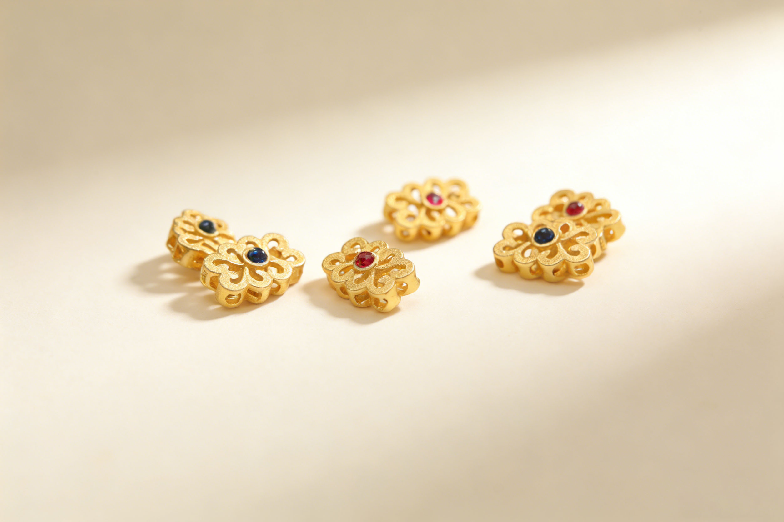 AWAYI阿哇伊 非遗古法银花形隔珠 925 银镀金镶嵌彩宝 古风手串 DIY 手工配件