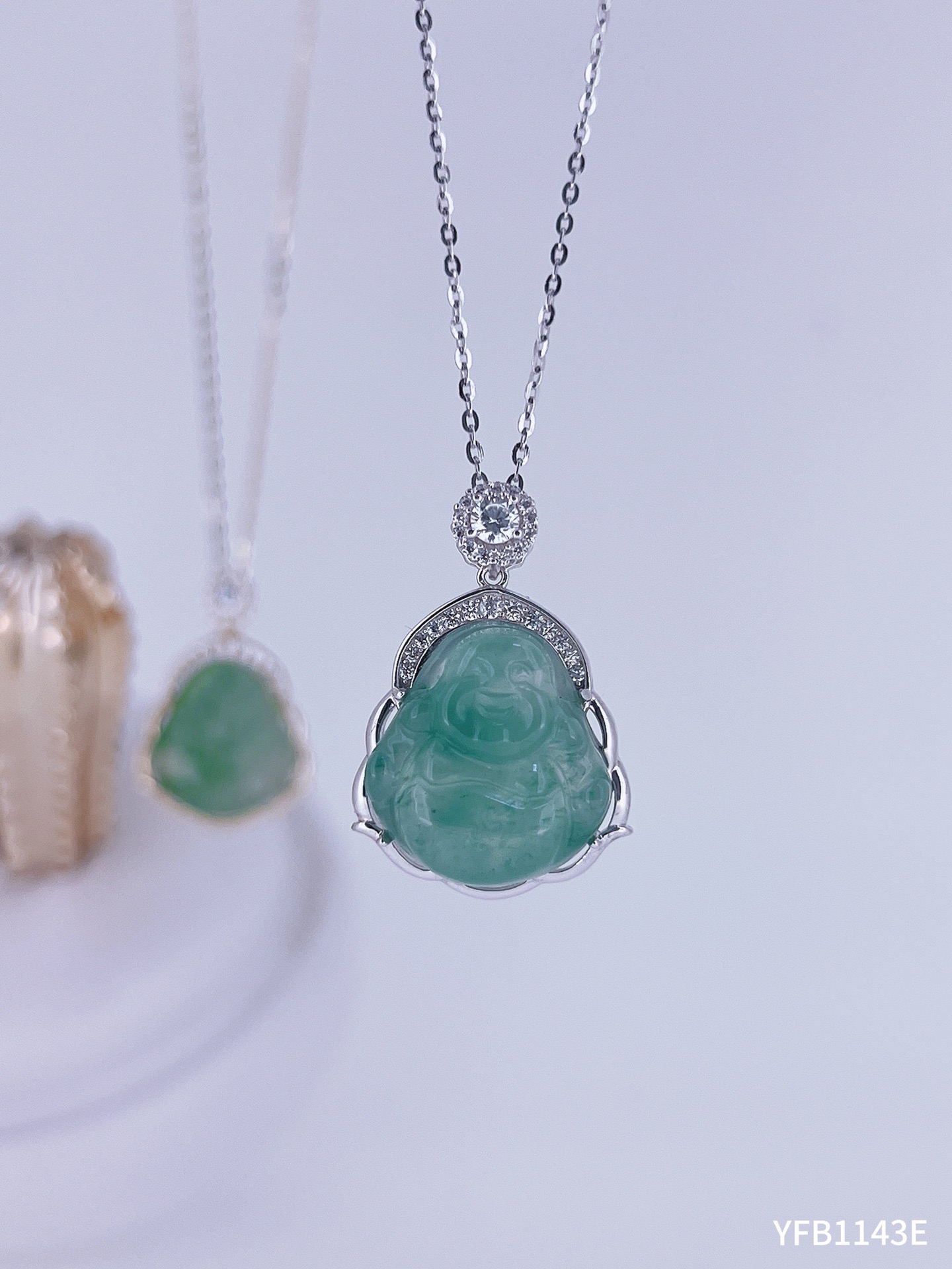 S925纯银天非洲翠佛公吊坠时尚百搭气质项链