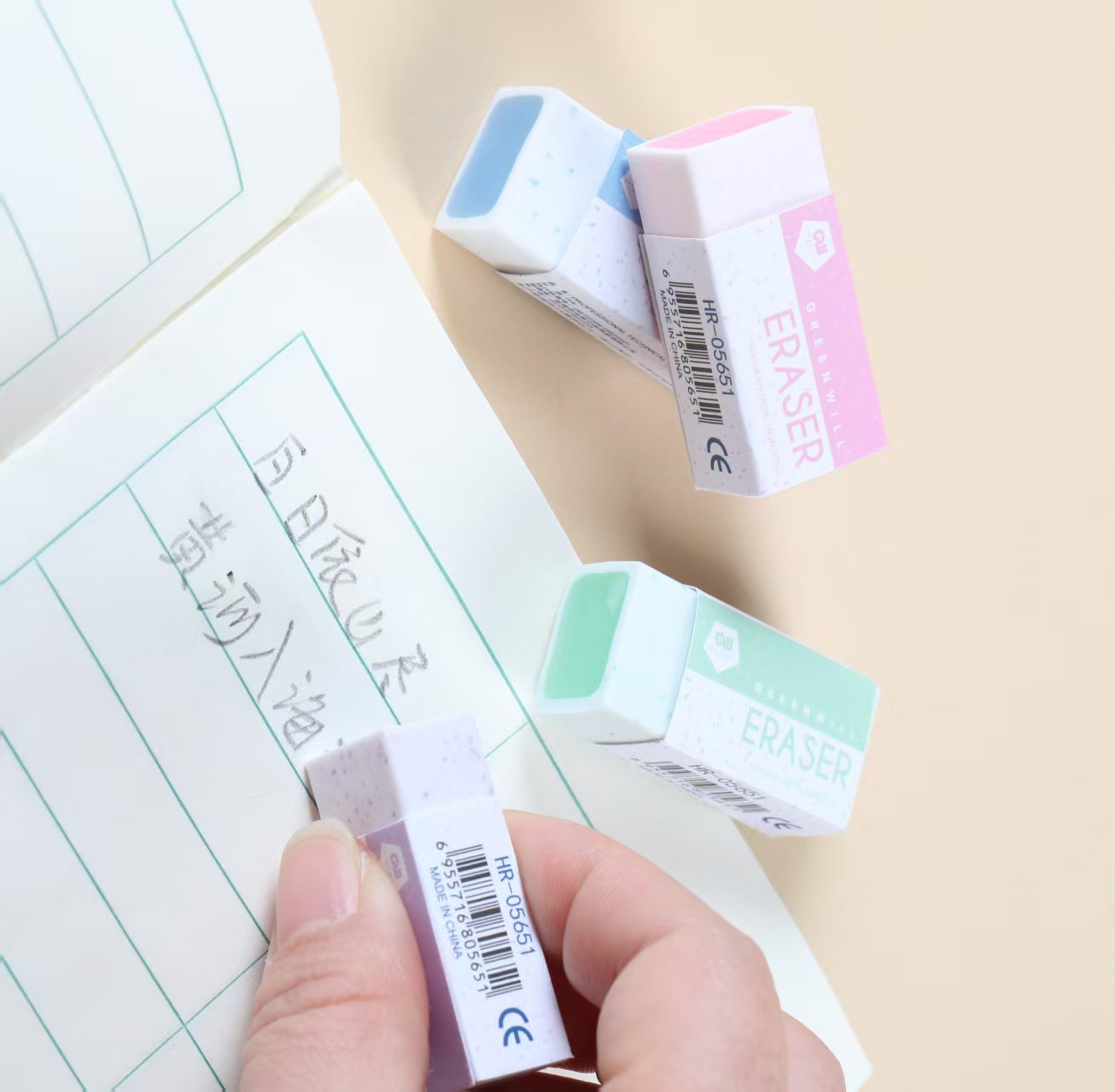 HR-05651 Colorful Eraser Stationery Eraser Blind Box Set, box set of erasers containing various types of erasers Specification drawing