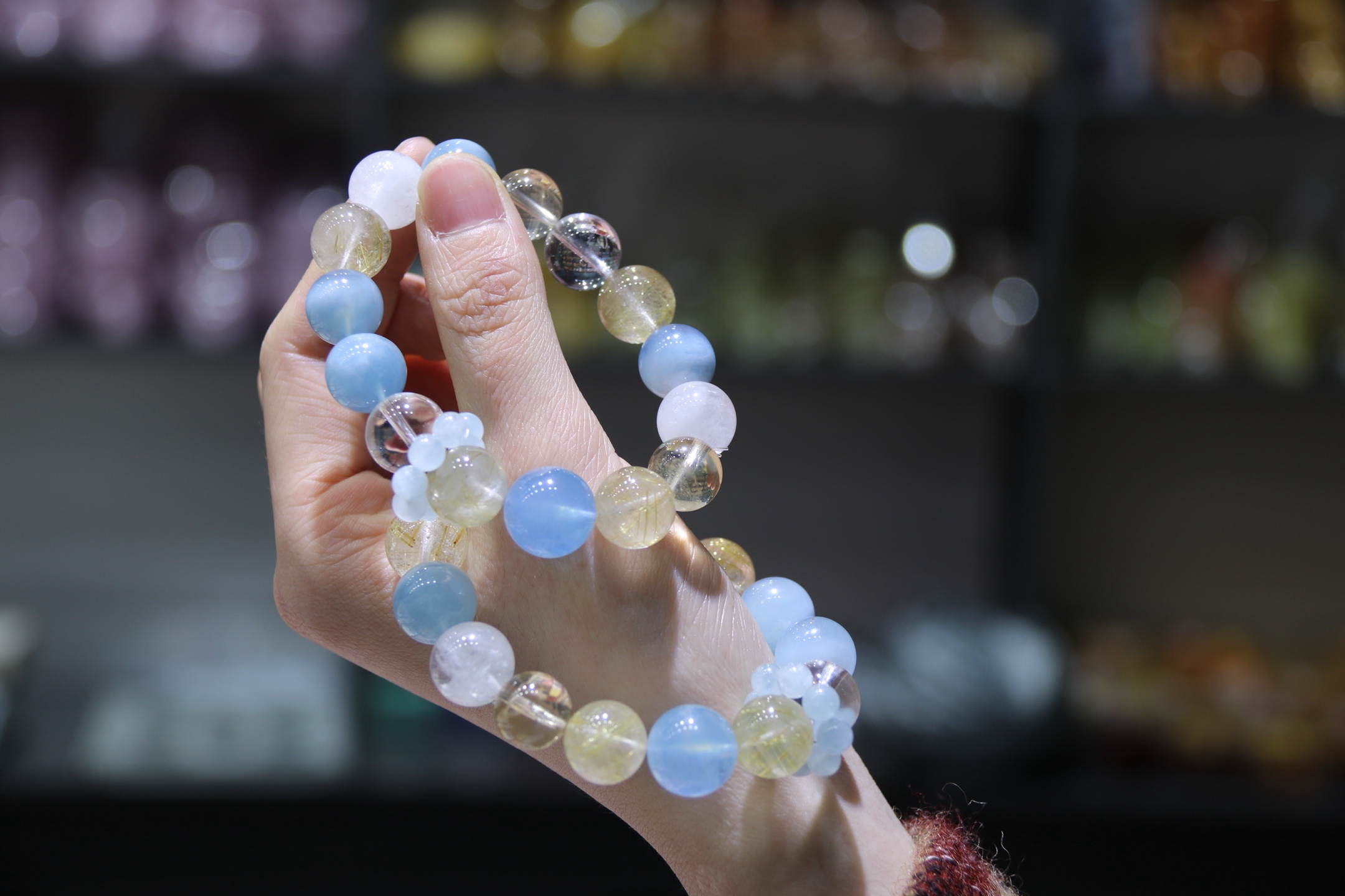 【 Ya Jin Pei Jewelry 】12mm aquamarine, rich in water (aquamarine), gold (golden rutile + White Ghost), brimming with elements of wealth accumulation and treasures