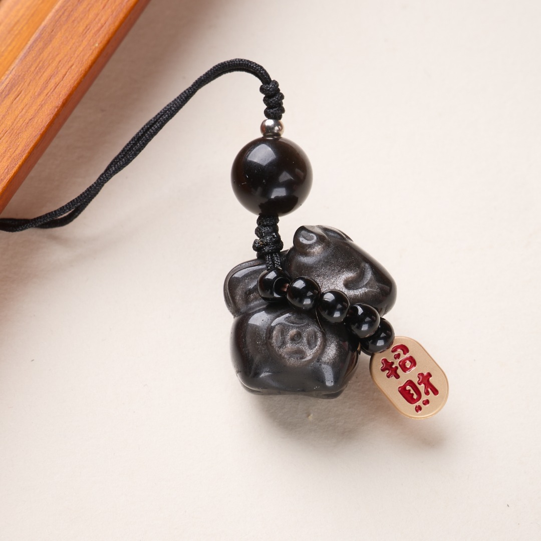 【 Ya Jin Pei Jewelry 】10MM Silver Obsidian Instant Wealth Mobile Phone Pendant Item Picture