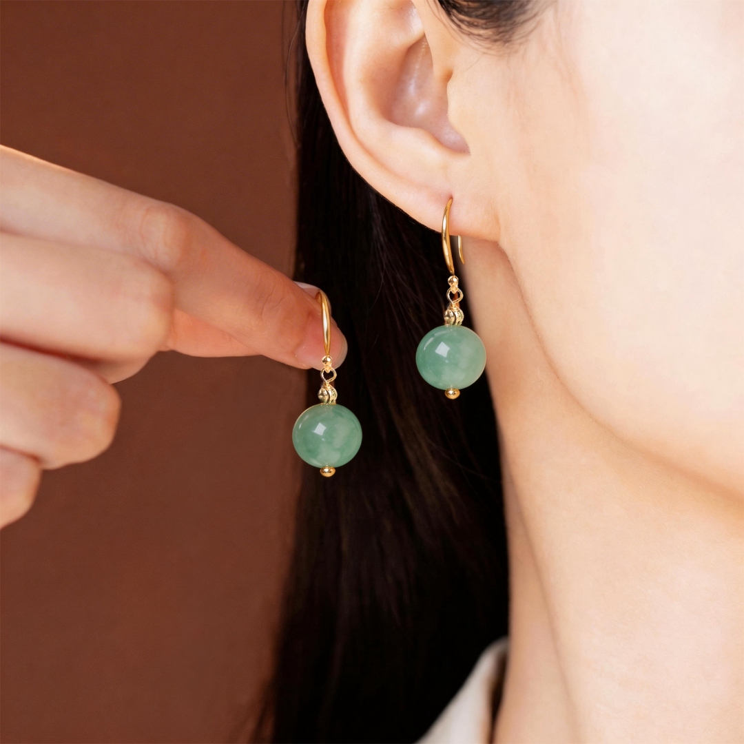 【 Ya Jin Pei Jewelry 】8MM African Emerald threaded sequined earrings