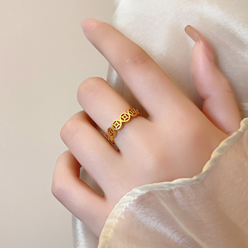 2026 New Bestseller Ancient Method copper Coin sand gold ring for women, light luxury and high-end feel, Open mouth Eating ring detail image 2
