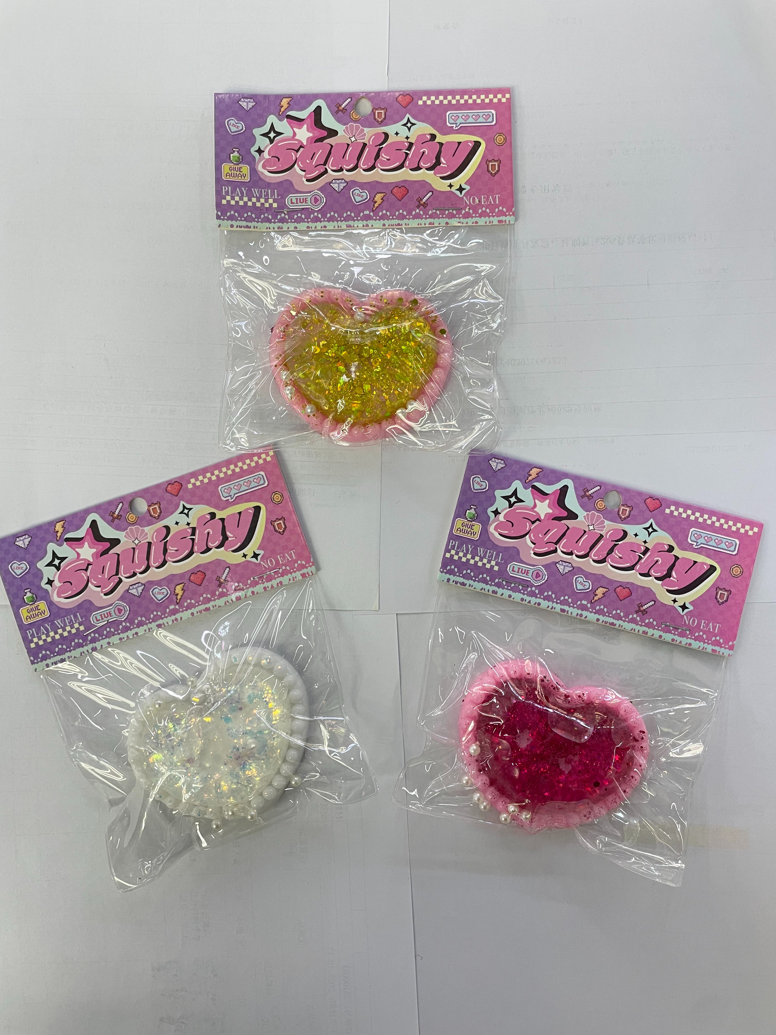 Squishy心形闪粉解压玩具透明包装捏捏乐解压