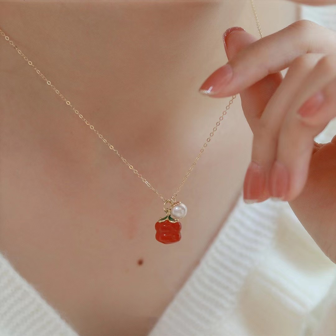 项链/珍珠/天然石项链/珍珠链条女款拼接气质/珍珠项链白底实物图