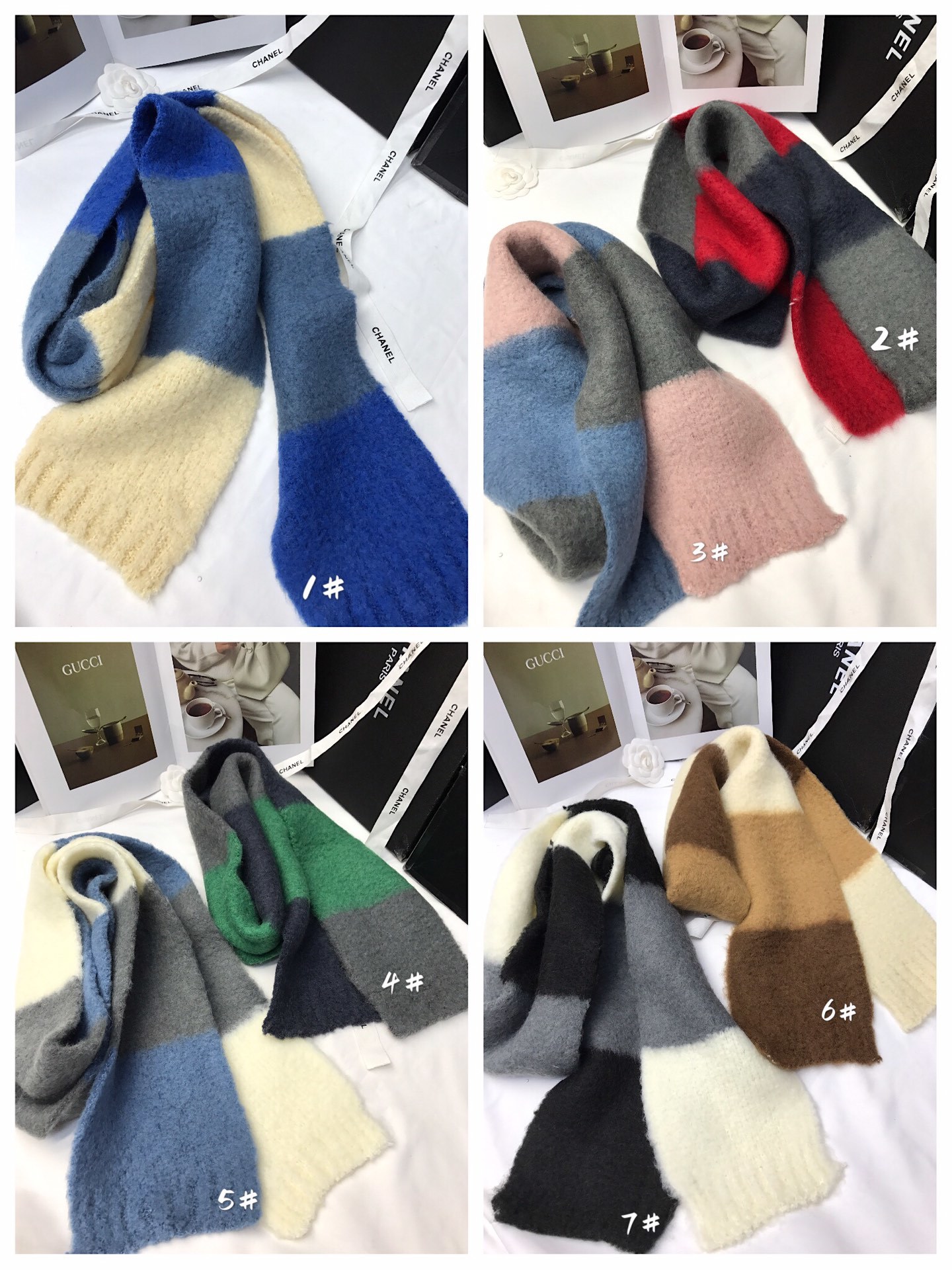 Nuevo cross-border wholesale bufandas e-commerce en vivo tejer lana patchwork color supply chain suministro Specification image