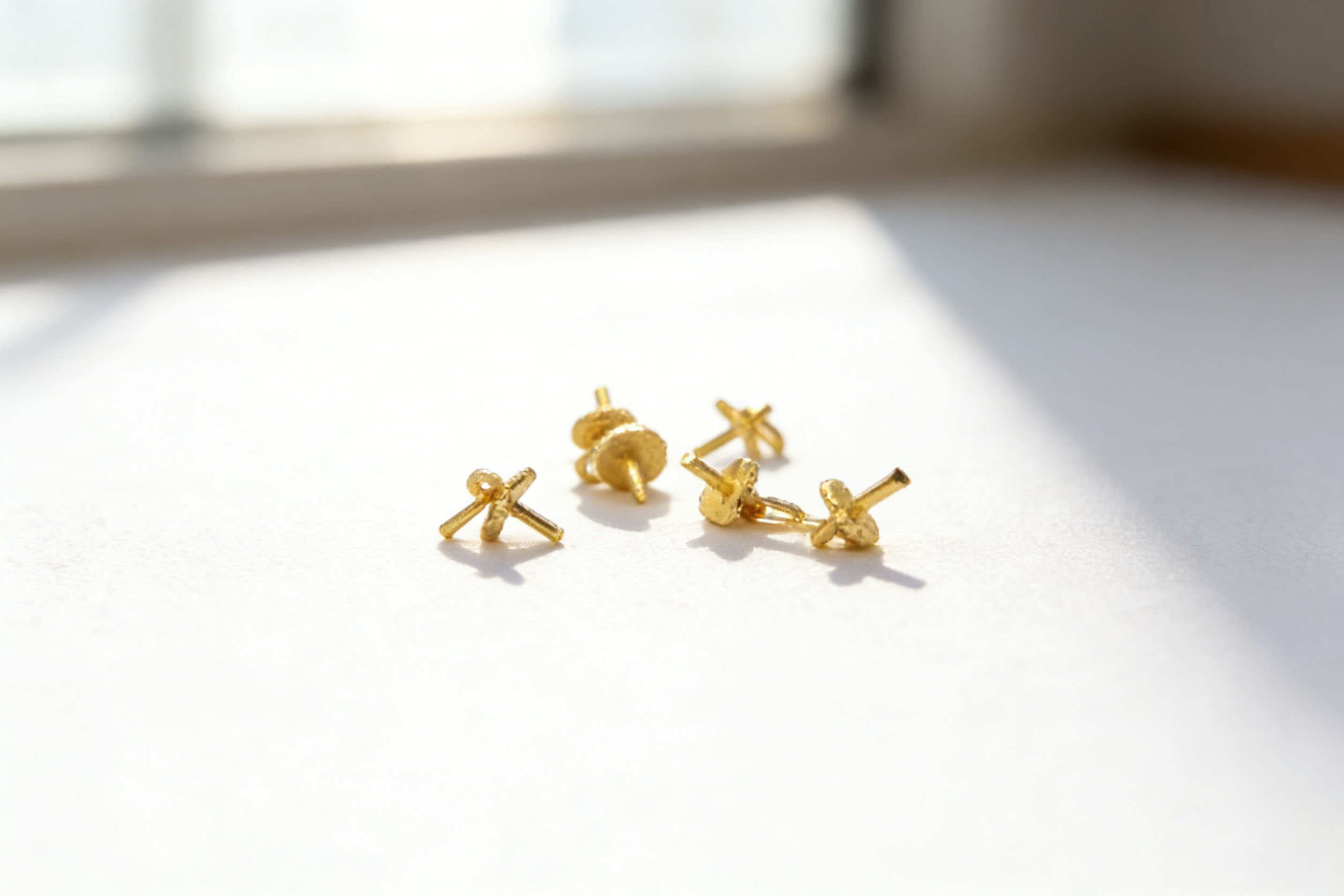 AWAYI阿哇伊 非遗古法银梅花耳钉托 925 银镀金带吊环 古风耳饰 DIY 手工配件