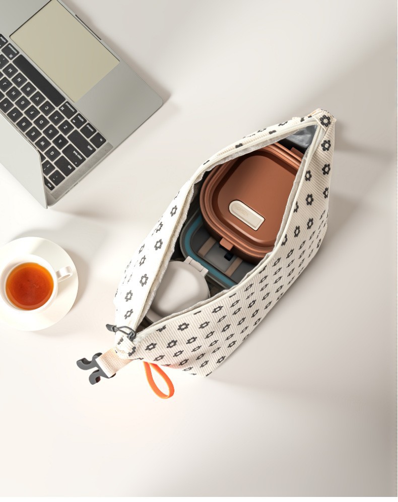 新款灯芯绒保温包大容量午餐袋上班上学带饭便当包饭盒袋户外餐包详情图5