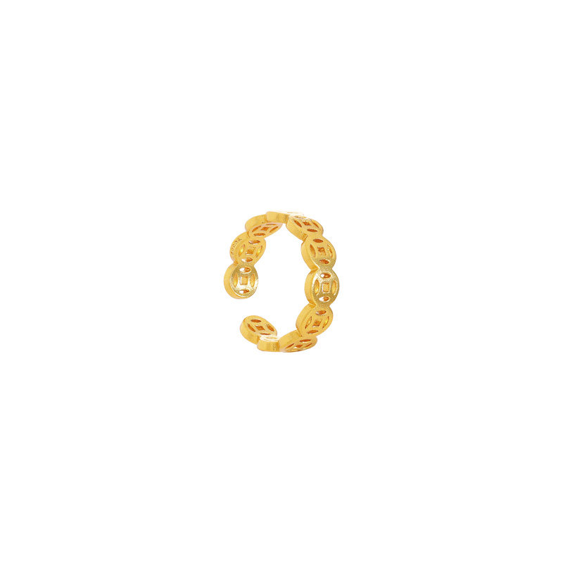 2026 New Bestseller Ancient Method copper Coin sand gold ring for women, light luxury and high-end feel, Open mouth Eating ring Item Picture