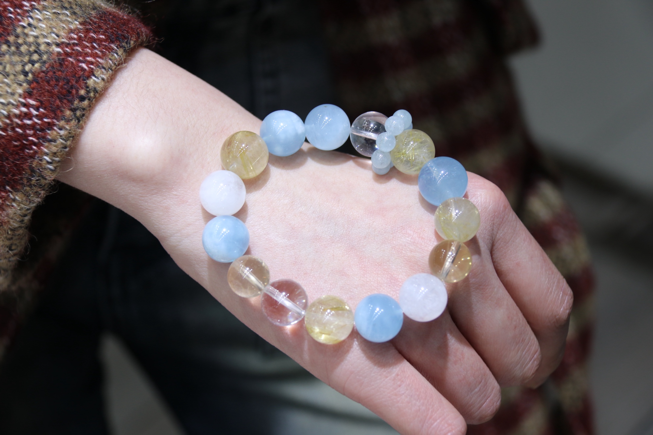 【 Ya Jin Pei Jewelry 】12mm aquamarine, rich in water (aquamarine), gold (golden rutile + White Ghost), brimming with elements of wealth accumulation and treasures Specification image