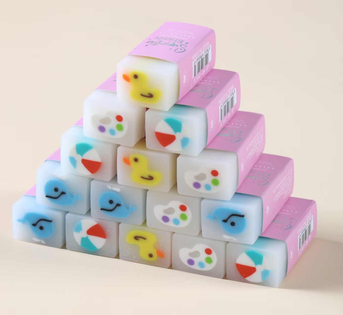 HR-09674 Holiday Colorful Duck-patterned Eraser Blind Box Set Stationery Eraser Specification drawing