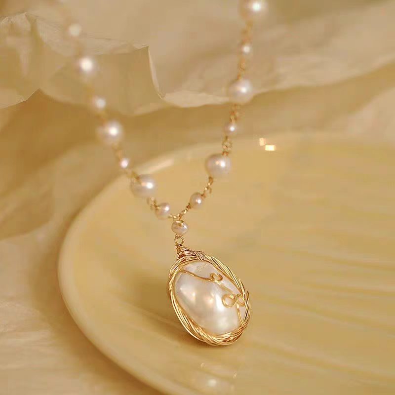 项链/珍珠/天然石项链/珍珠链条女款拼接气质/珍珠项链产品图