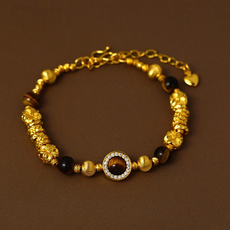 Ancient-style sand gold brushed tiger's eye stone beaded bracelet for women 2026 new style, light luxury, niche, exquisite and high-end jewelry