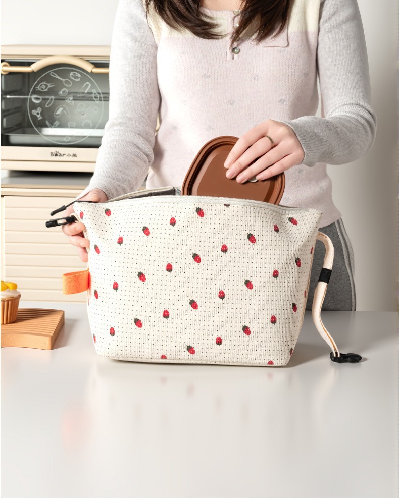 新款灯芯绒保温包大容量午餐袋上班上学带饭便当包饭盒袋户外餐包详情图8