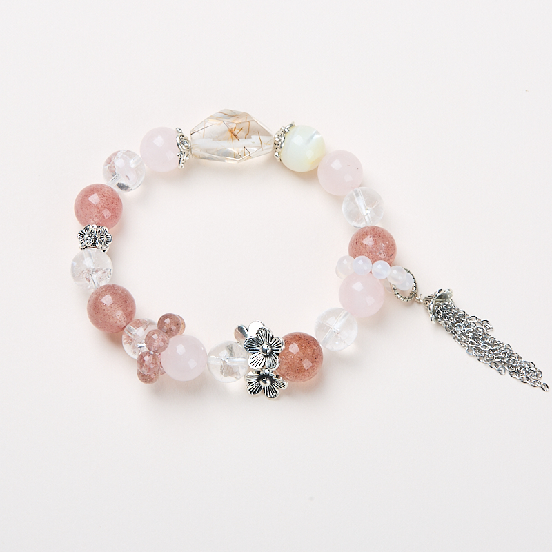 【雅锦佩珠宝】10mm白阿赛 粉晶 草莓晶 黑金超七 流苏手链